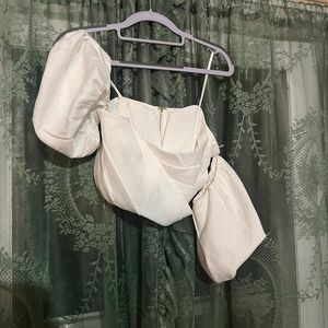 White Corset Crop with Boning and removable “sleeves” Small